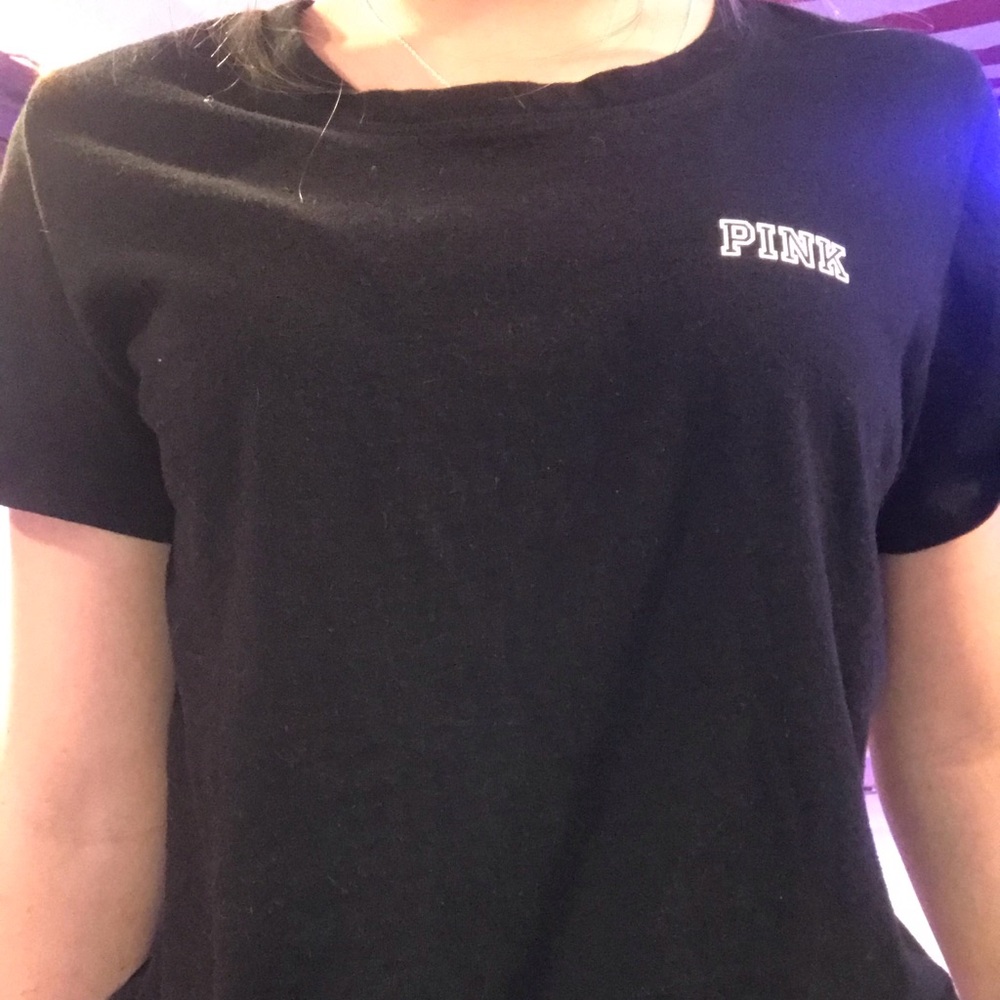 Pink vs black crew neck tee